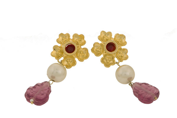 Gold Plated Poppy Pink Stud Earring
