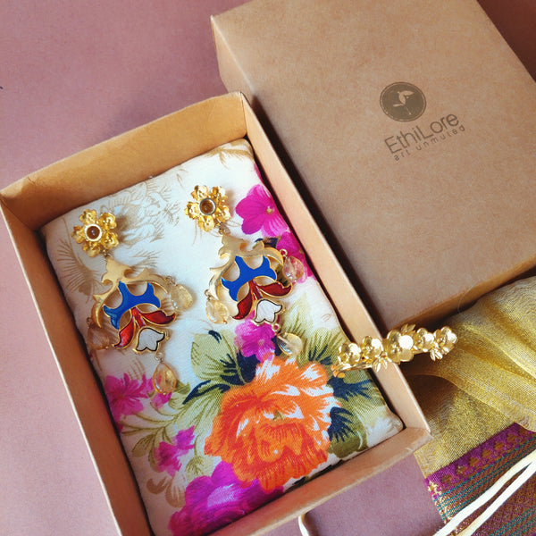 Floral Earrings and Ring Gift Set in Citrine