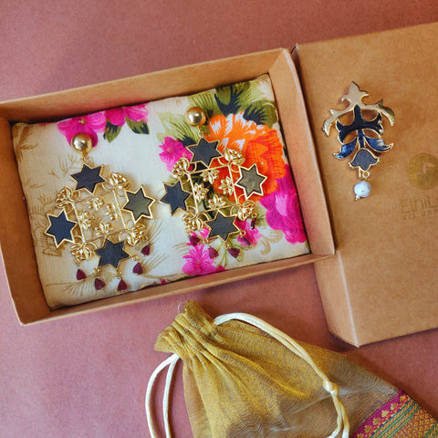Sitara Earrings and Brooch Pin Couple Gift Box