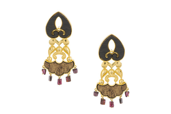Jharoka Dangler Earrings-Garnet