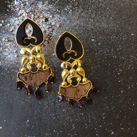 Jharoka Dangler Earrings-Garnet