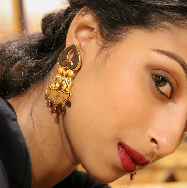 Jharoka Dangler Earrings- Garnet