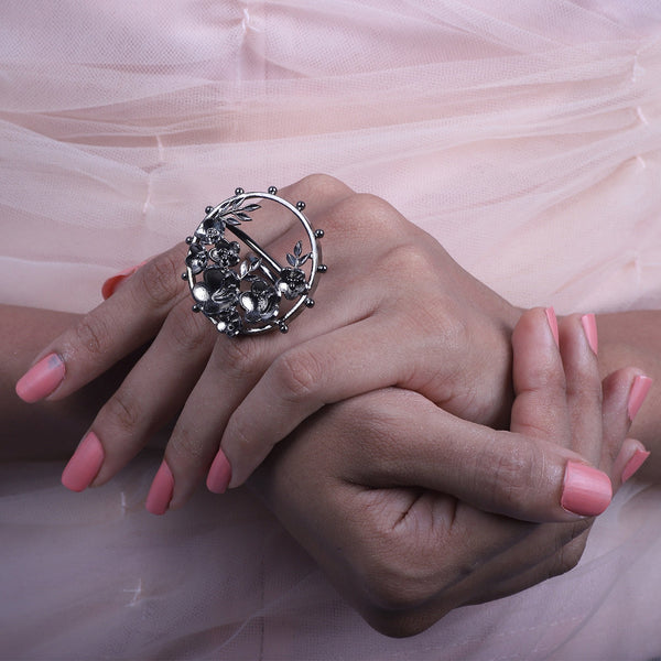 Floral Aura Ring- Dark Finish